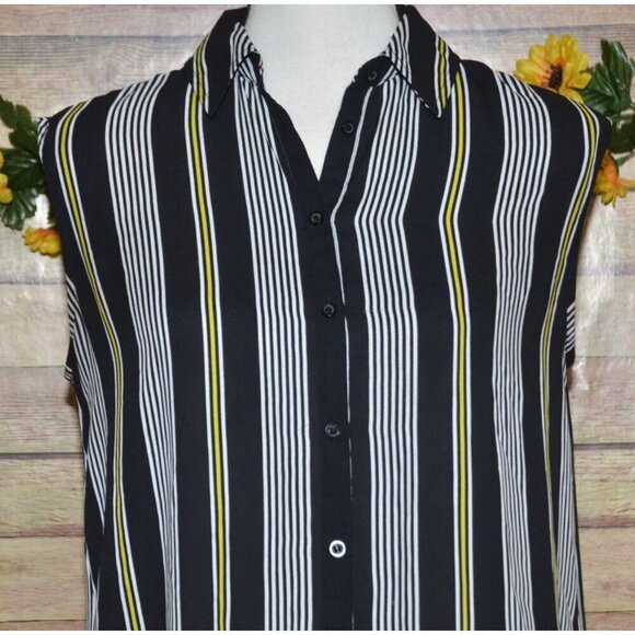 Worthington Black Striped Sleeveless Button Up Blouse Top Size XS Hi-Low Career - Picture 2 of 11